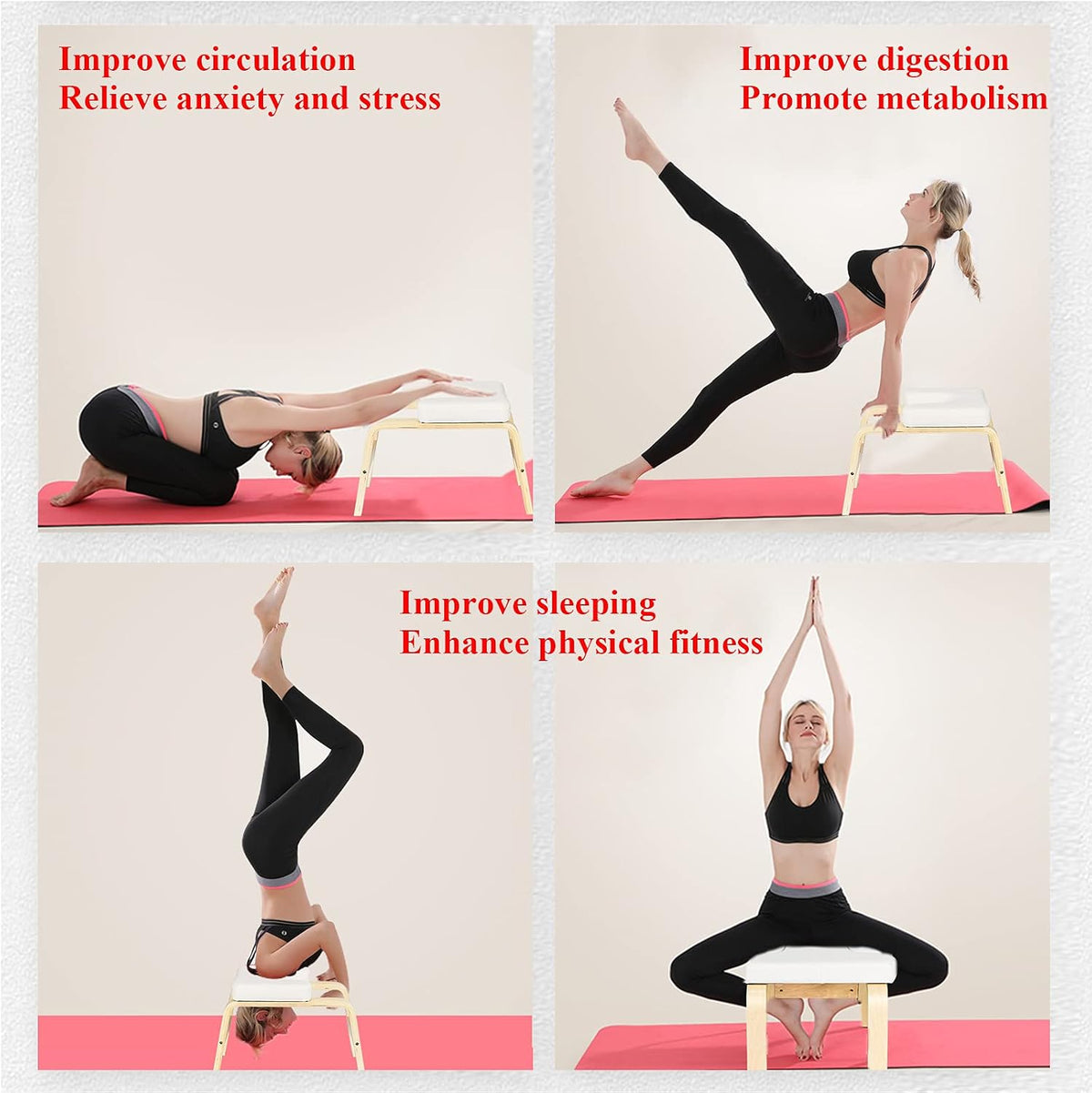 Balanced Yoga Headstand Bench - Ideal for Workout, Fitness and Gym, for Both Beginner and Experience Yogis - Wood and PU Pads - Relieve Fatigue and Build Up Body