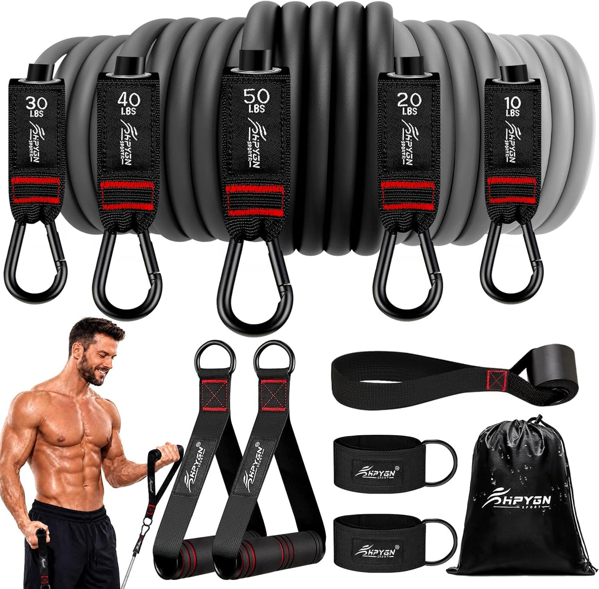Resistance Bands with Handles, 150 lb Exercise Bands for Home Workout