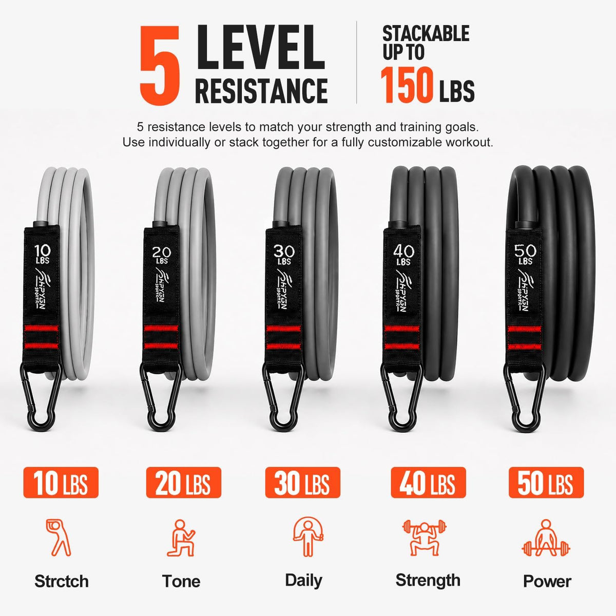 Resistance Bands with Handles, 150 lb Exercise Bands for Home Workout