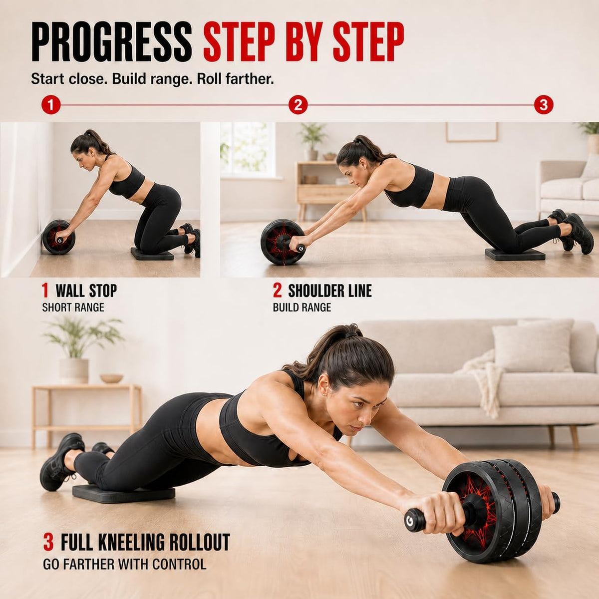 Ab Roller Wheel, Abs & Core Workout Equipment for Home Gym with Knee Pad Accessories, Abdominal Wheel for Full-body Strength Training