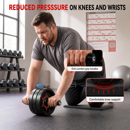 Ab Roller Wheel, Abs & Core Workout Equipment for Home Gym with Knee Pad Accessories, Abdominal Wheel for Full-body Strength Training
