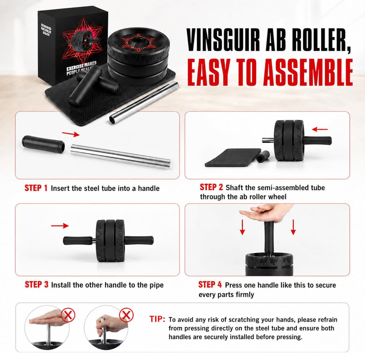Ab Roller Wheel, Abs & Core Workout Equipment for Home Gym with Knee Pad Accessories, Abdominal Wheel for Full-body Strength Training