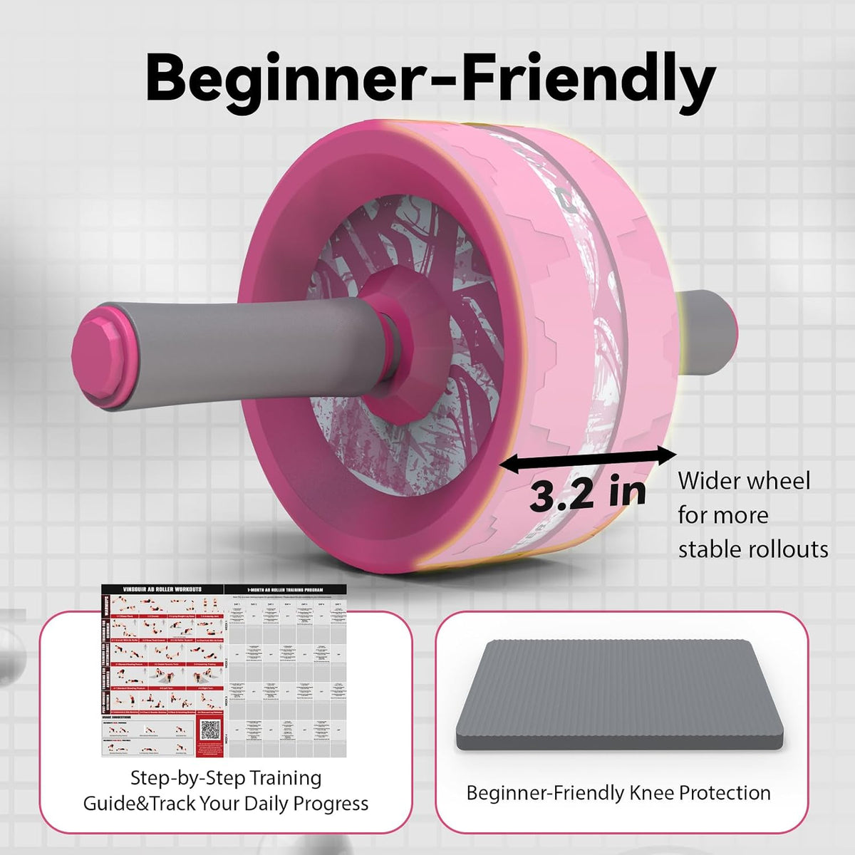 Ab Roller Wheel, Abs & Core Workout Equipment for Home Gym with Knee Pad Accessories, Abdominal Wheel for Full-body Strength Training