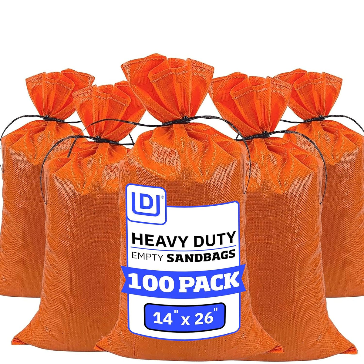 Heavy Duty Sandbags with Ties, 14x26, Empty, Orange, Pack of 100