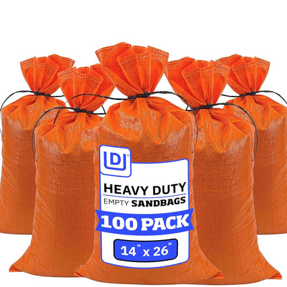 Heavy Duty Sandbags with Ties, 14x26, Empty, Orange, Pack of 100
