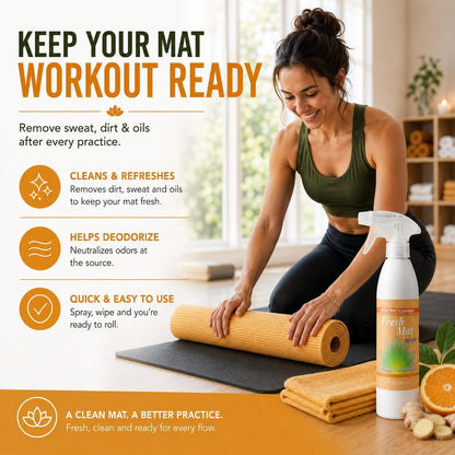 Fresh Mat Yoga Mat Cleaner Spray - Natural Deodorizing Cleaner for Yoga Mats & Fitness Equipment - No-Rinse, Residue-Free Formula with Witch Hazel & Essential Oil, Refreshing Citrus Ginger (24 fl oz).