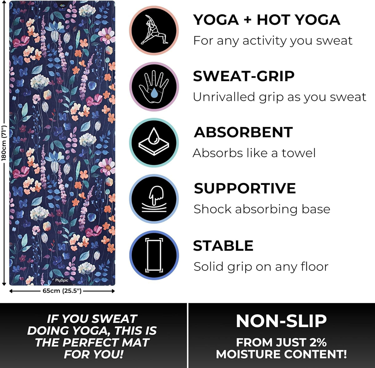All In One Yoga Mat | Luxury Sweat-Grip Mat/Towel Combo | Ideal for Yoga, Hot Yoga, Bikram, Pilates, Workout & Exercise | Eco-Friendly Natural Rubber