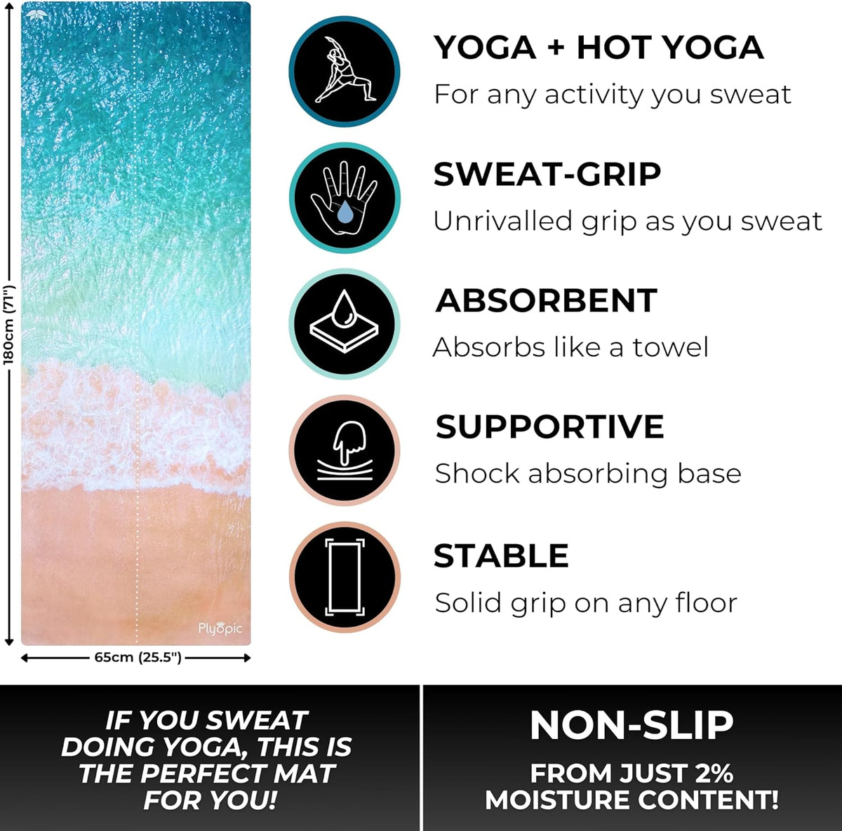 All In One Yoga Mat | Luxury Sweat-Grip Mat/Towel Combo | Ideal for Yoga, Hot Yoga, Bikram, Pilates, Workout & Exercise | Eco-Friendly Natural Rubber