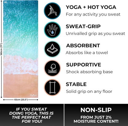 All In One Yoga Mat | Luxury Sweat-Grip Mat/Towel Combo | Ideal for Yoga, Hot Yoga, Bikram, Pilates, Workout & Exercise | Eco-Friendly Natural Rubber