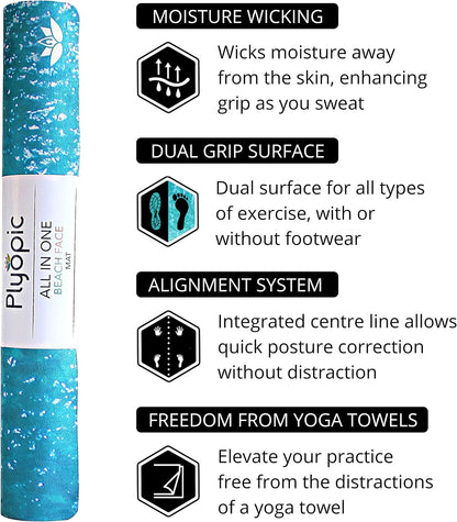All In One Yoga Mat | Luxury Sweat-Grip Mat/Towel Combo | Ideal for Yoga, Hot Yoga, Bikram, Pilates, Workout & Exercise | Eco-Friendly Natural Rubber