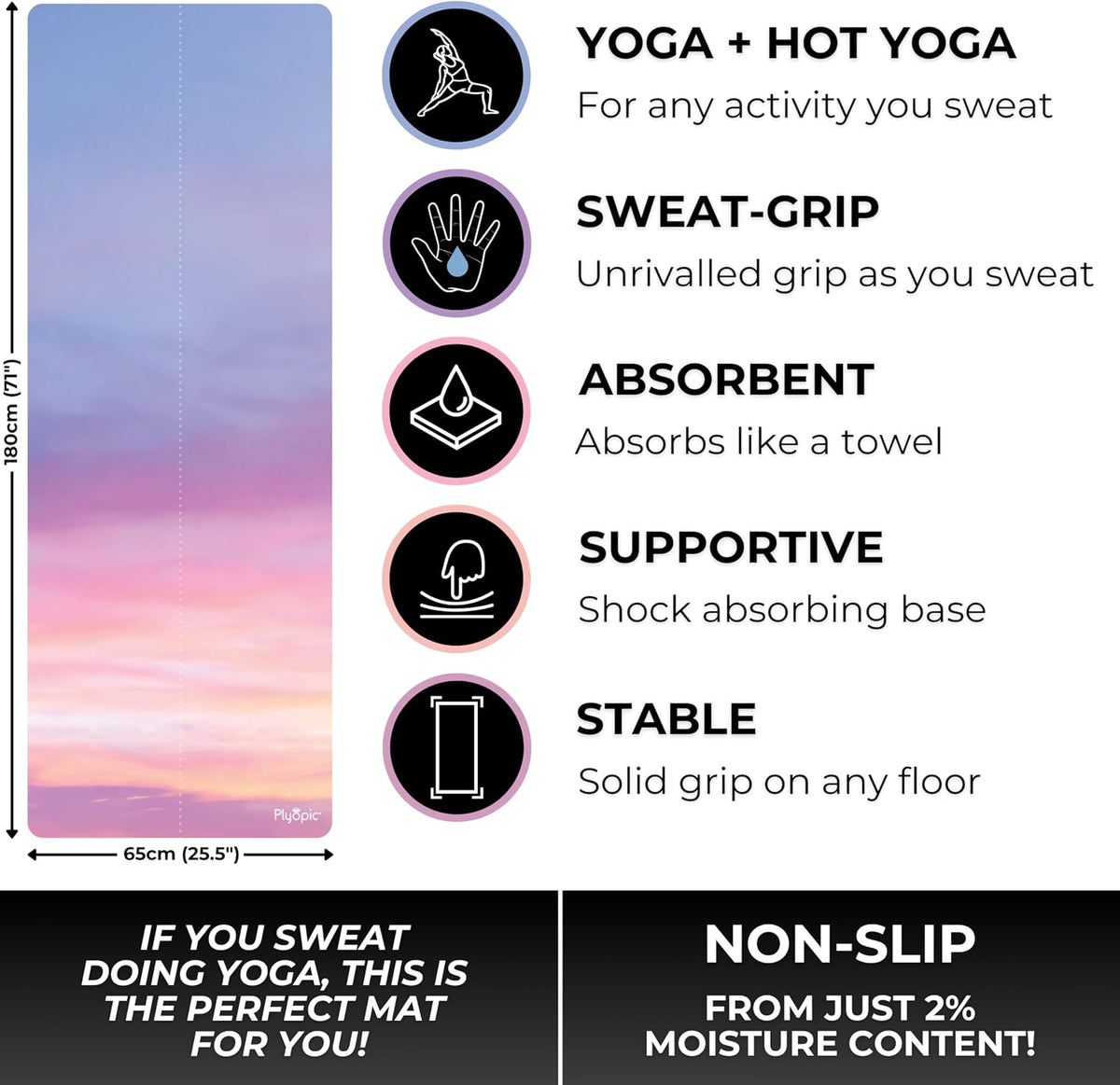 All In One Yoga Mat | Luxury Sweat-Grip Mat/Towel Combo | Ideal for Yoga, Hot Yoga, Bikram, Pilates, Workout & Exercise | Eco-Friendly Natural Rubber