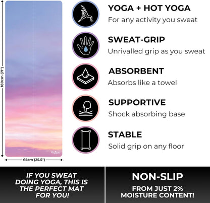 All In One Yoga Mat | Luxury Sweat-Grip Mat/Towel Combo | Ideal for Yoga, Hot Yoga, Bikram, Pilates, Workout & Exercise | Eco-Friendly Natural Rubber