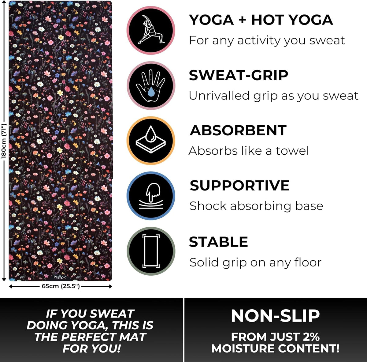 All In One Yoga Mat | Luxury Sweat-Grip Mat/Towel Combo | Ideal for Yoga, Hot Yoga, Bikram, Pilates, Workout & Exercise | Eco-Friendly Natural Rubber