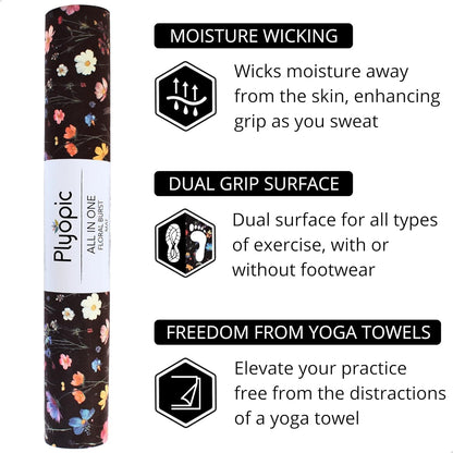 All In One Yoga Mat | Luxury Sweat-Grip Mat/Towel Combo | Ideal for Yoga, Hot Yoga, Bikram, Pilates, Workout & Exercise | Eco-Friendly Natural Rubber