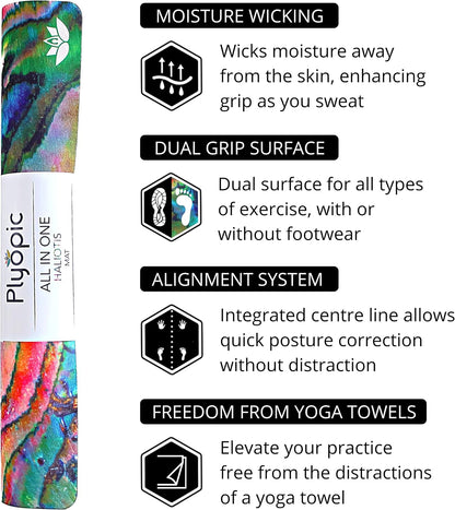 All In One Yoga Mat | Luxury Sweat-Grip Mat/Towel Combo | Ideal for Yoga, Hot Yoga, Bikram, Pilates, Workout & Exercise | Eco-Friendly Natural Rubber