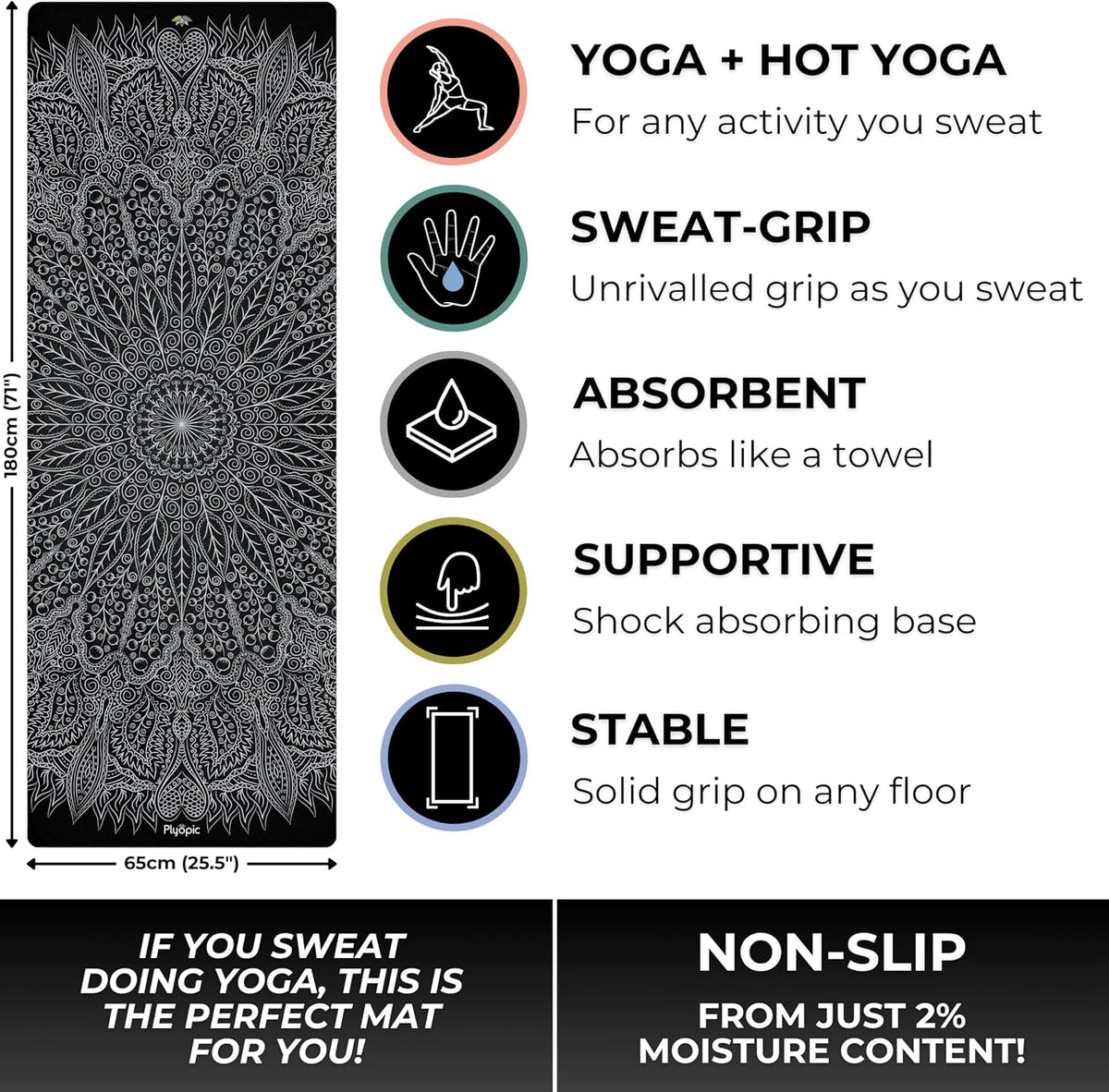 All In One Yoga Mat | Luxury Sweat-Grip Mat/Towel Combo | Ideal for Yoga, Hot Yoga, Bikram, Pilates, Workout & Exercise | Eco-Friendly Natural Rubber