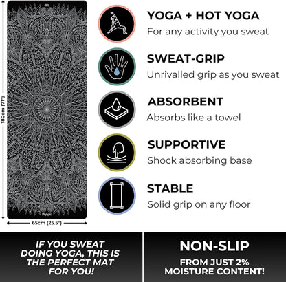 All In One Yoga Mat | Luxury Sweat-Grip Mat/Towel Combo | Ideal for Yoga, Hot Yoga, Bikram, Pilates, Workout & Exercise | Eco-Friendly Natural Rubber