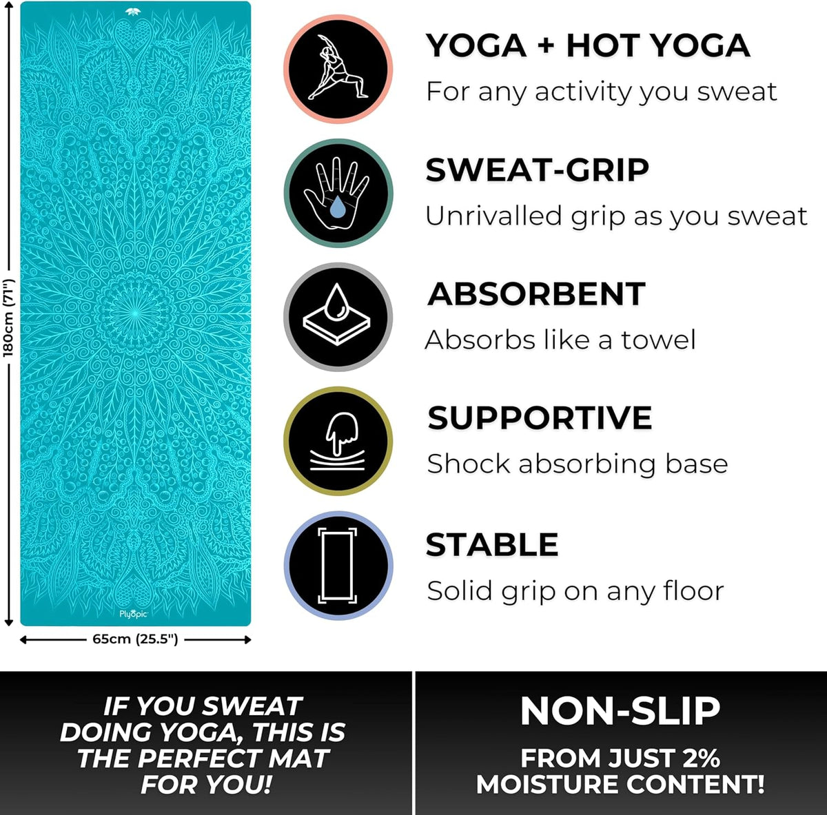 All In One Yoga Mat | Luxury Sweat-Grip Mat/Towel Combo | Ideal for Yoga, Hot Yoga, Bikram, Pilates, Workout & Exercise | Eco-Friendly Natural Rubber