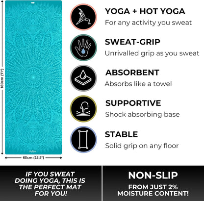 All In One Yoga Mat | Luxury Sweat-Grip Mat/Towel Combo | Ideal for Yoga, Hot Yoga, Bikram, Pilates, Workout & Exercise | Eco-Friendly Natural Rubber