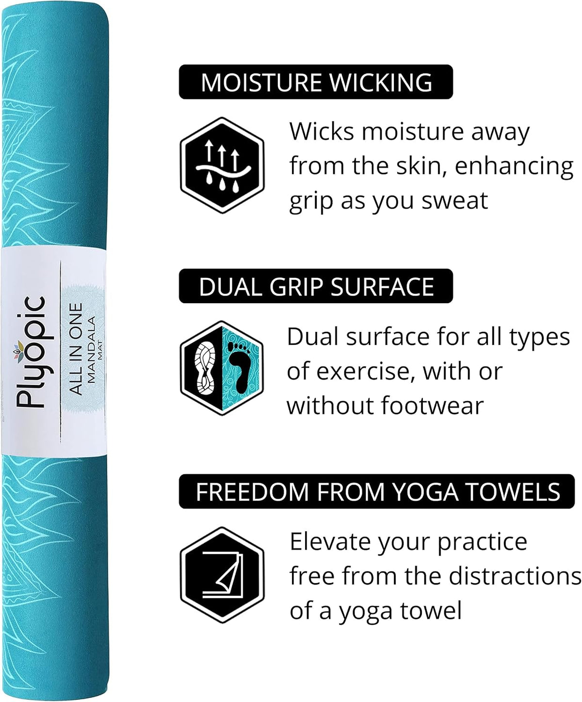 All In One Yoga Mat | Luxury Sweat-Grip Mat/Towel Combo | Ideal for Yoga, Hot Yoga, Bikram, Pilates, Workout & Exercise | Eco-Friendly Natural Rubber