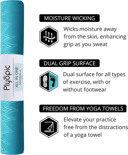 All In One Yoga Mat | Luxury Sweat-Grip Mat/Towel Combo | Ideal for Yoga, Hot Yoga, Bikram, Pilates, Workout & Exercise | Eco-Friendly Natural Rubber