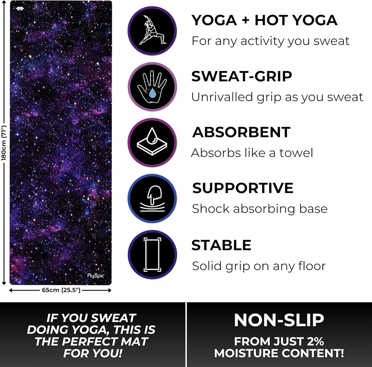 All In One Yoga Mat | Luxury Sweat-Grip Mat/Towel Combo | Ideal for Yoga, Hot Yoga, Bikram, Pilates, Workout & Exercise | Eco-Friendly Natural Rubber