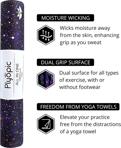 All In One Yoga Mat | Luxury Sweat-Grip Mat/Towel Combo | Ideal for Yoga, Hot Yoga, Bikram, Pilates, Workout & Exercise | Eco-Friendly Natural Rubber
