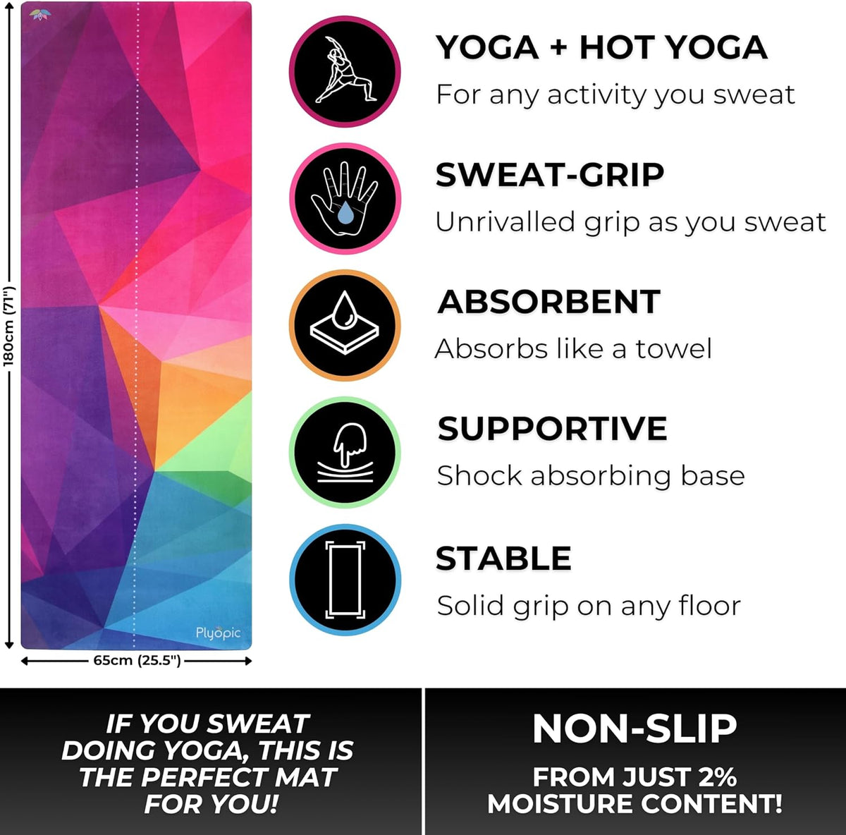 All In One Yoga Mat | Luxury Sweat-Grip Mat/Towel Combo | Ideal for Yoga, Hot Yoga, Bikram, Pilates, Workout & Exercise | Eco-Friendly Natural Rubber