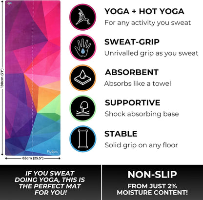 All In One Yoga Mat | Luxury Sweat-Grip Mat/Towel Combo | Ideal for Yoga, Hot Yoga, Bikram, Pilates, Workout & Exercise | Eco-Friendly Natural Rubber