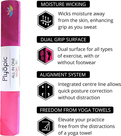 All In One Yoga Mat | Luxury Sweat-Grip Mat/Towel Combo | Ideal for Yoga, Hot Yoga, Bikram, Pilates, Workout & Exercise | Eco-Friendly Natural Rubber