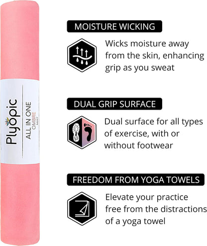 All In One Yoga Mat | Luxury Sweat-Grip Mat/Towel Combo | Ideal for Yoga, Hot Yoga, Bikram, Pilates, Workout & Exercise | Eco-Friendly Natural Rubber