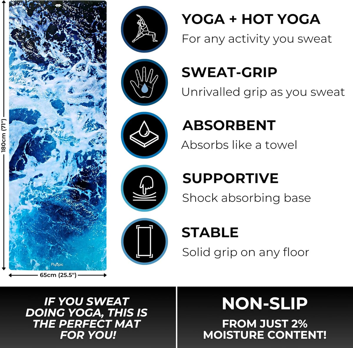 All In One Yoga Mat | Luxury Sweat-Grip Mat/Towel Combo | Ideal for Yoga, Hot Yoga, Bikram, Pilates, Workout & Exercise | Eco-Friendly Natural Rubber