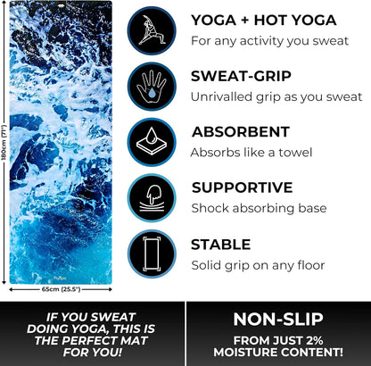 All In One Yoga Mat | Luxury Sweat-Grip Mat/Towel Combo | Ideal for Yoga, Hot Yoga, Bikram, Pilates, Workout & Exercise | Eco-Friendly Natural Rubber