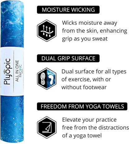 All In One Yoga Mat | Luxury Sweat-Grip Mat/Towel Combo | Ideal for Yoga, Hot Yoga, Bikram, Pilates, Workout & Exercise | Eco-Friendly Natural Rubber