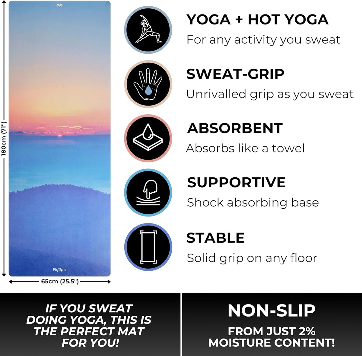 All In One Yoga Mat | Luxury Sweat-Grip Mat/Towel Combo | Ideal for Yoga, Hot Yoga, Bikram, Pilates, Workout & Exercise | Eco-Friendly Natural Rubber