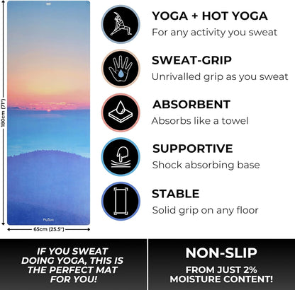 All In One Yoga Mat | Luxury Sweat-Grip Mat/Towel Combo | Ideal for Yoga, Hot Yoga, Bikram, Pilates, Workout & Exercise | Eco-Friendly Natural Rubber