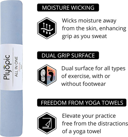 All In One Yoga Mat | Luxury Sweat-Grip Mat/Towel Combo | Ideal for Yoga, Hot Yoga, Bikram, Pilates, Workout & Exercise | Eco-Friendly Natural Rubber
