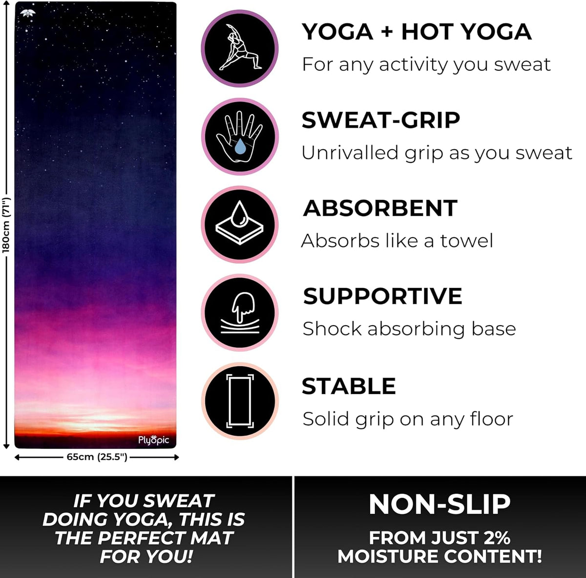 All In One Yoga Mat | Luxury Sweat-Grip Mat/Towel Combo | Ideal for Yoga, Hot Yoga, Bikram, Pilates, Workout & Exercise | Eco-Friendly Natural Rubber
