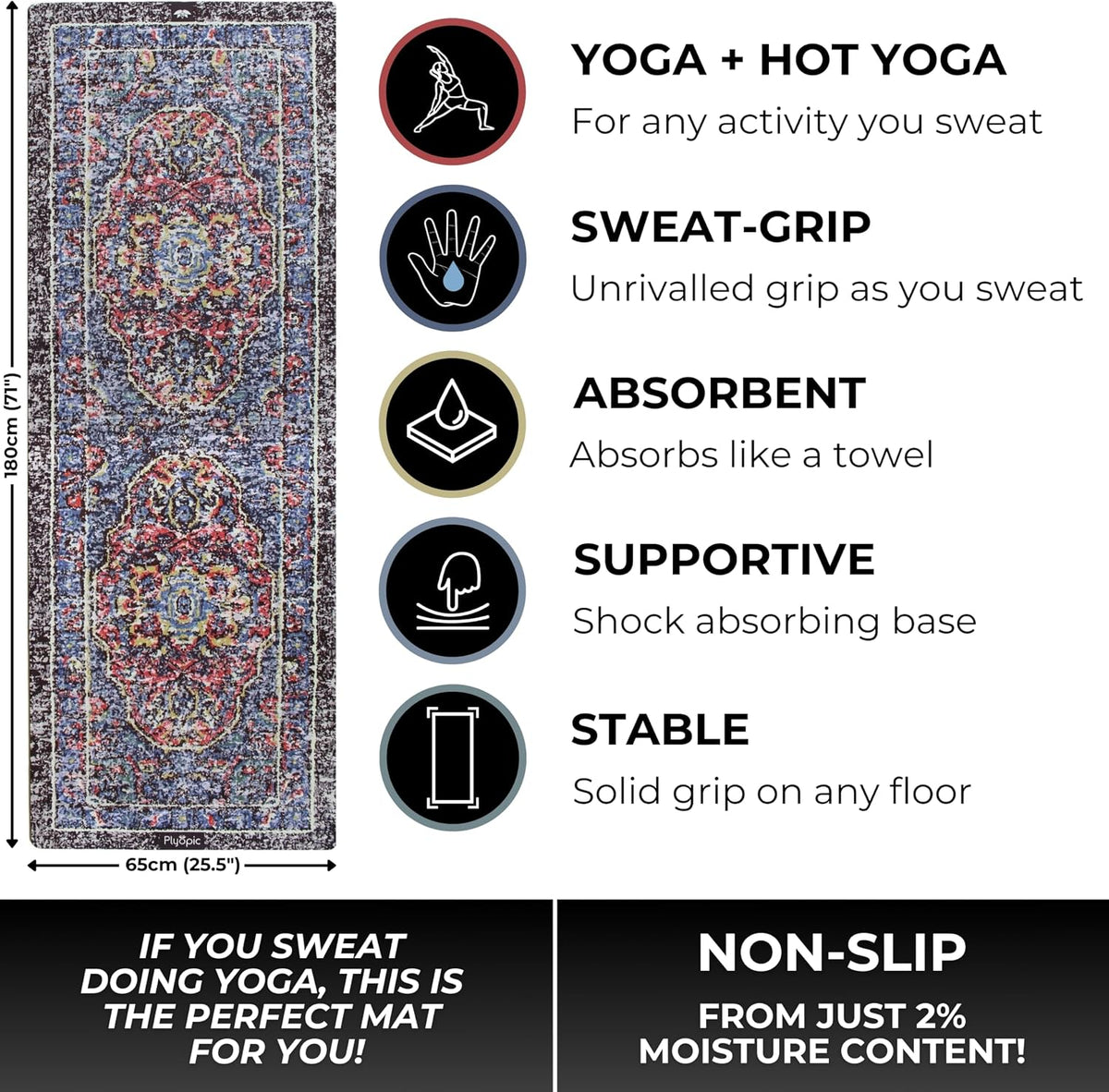 All In One Yoga Mat | Luxury Sweat-Grip Mat/Towel Combo | Ideal for Yoga, Hot Yoga, Bikram, Pilates, Workout & Exercise | Eco-Friendly Natural Rubber