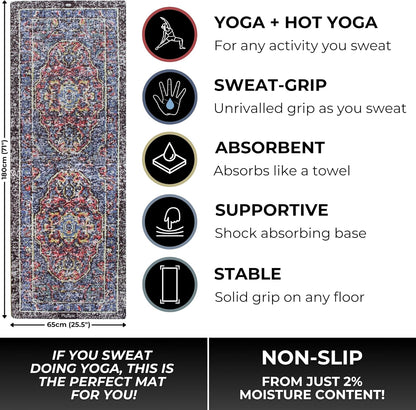 All In One Yoga Mat | Luxury Sweat-Grip Mat/Towel Combo | Ideal for Yoga, Hot Yoga, Bikram, Pilates, Workout & Exercise | Eco-Friendly Natural Rubber