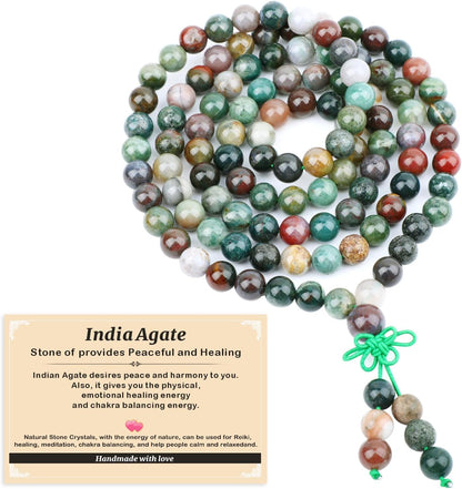 6mm 8mm 108 Prayer Mala Jasper Elastic Bracelet - Handmade Yoga Meditation Healing Power Energy Gifts for Unisex Adult.