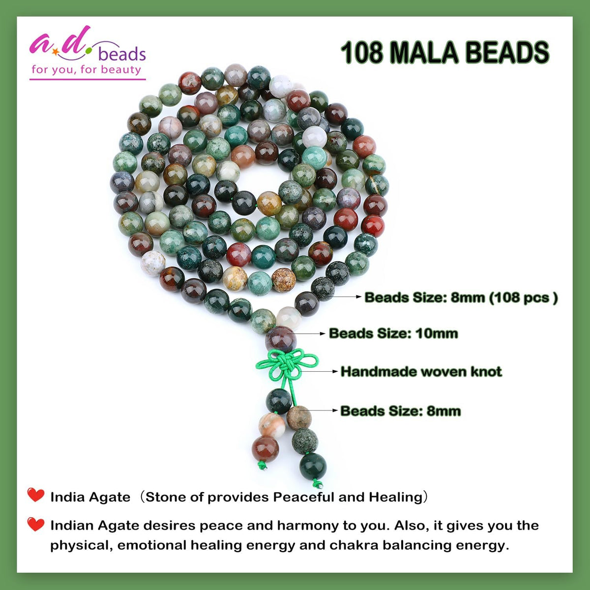 6mm 8mm 108 Prayer Mala Jasper Elastic Bracelet - Handmade Yoga Meditation Healing Power Energy Gifts for Unisex Adult.