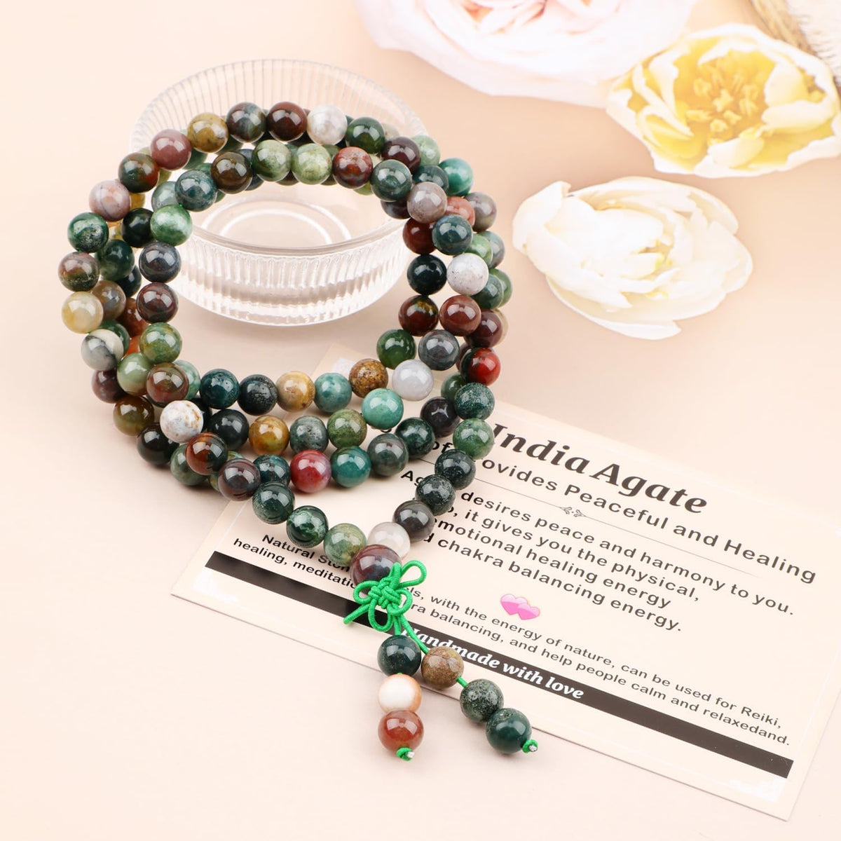 6mm 8mm 108 Prayer Mala Jasper Elastic Bracelet - Handmade Yoga Meditation Healing Power Energy Gifts for Unisex Adult.