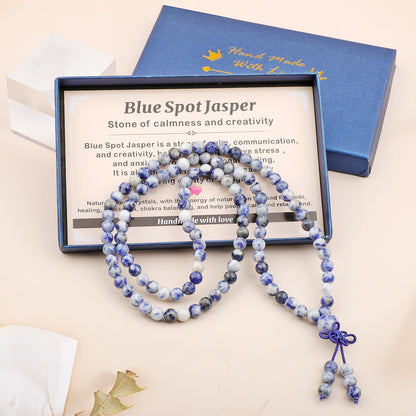 6mm 8mm 108 Prayer Mala Jasper Elastic Bracelet - Handmade Yoga Meditation Healing Power Energy Gifts for Unisex Adult.