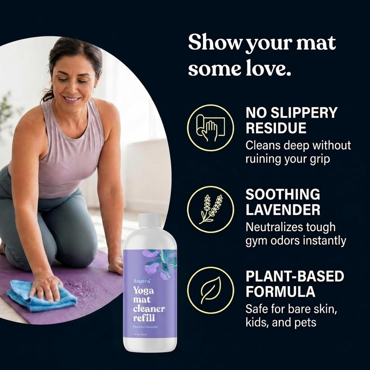 ASUTRA Yoga Mat Cleaner Spray Refill (Peaceful Lavender), 16 fl oz (16oz)