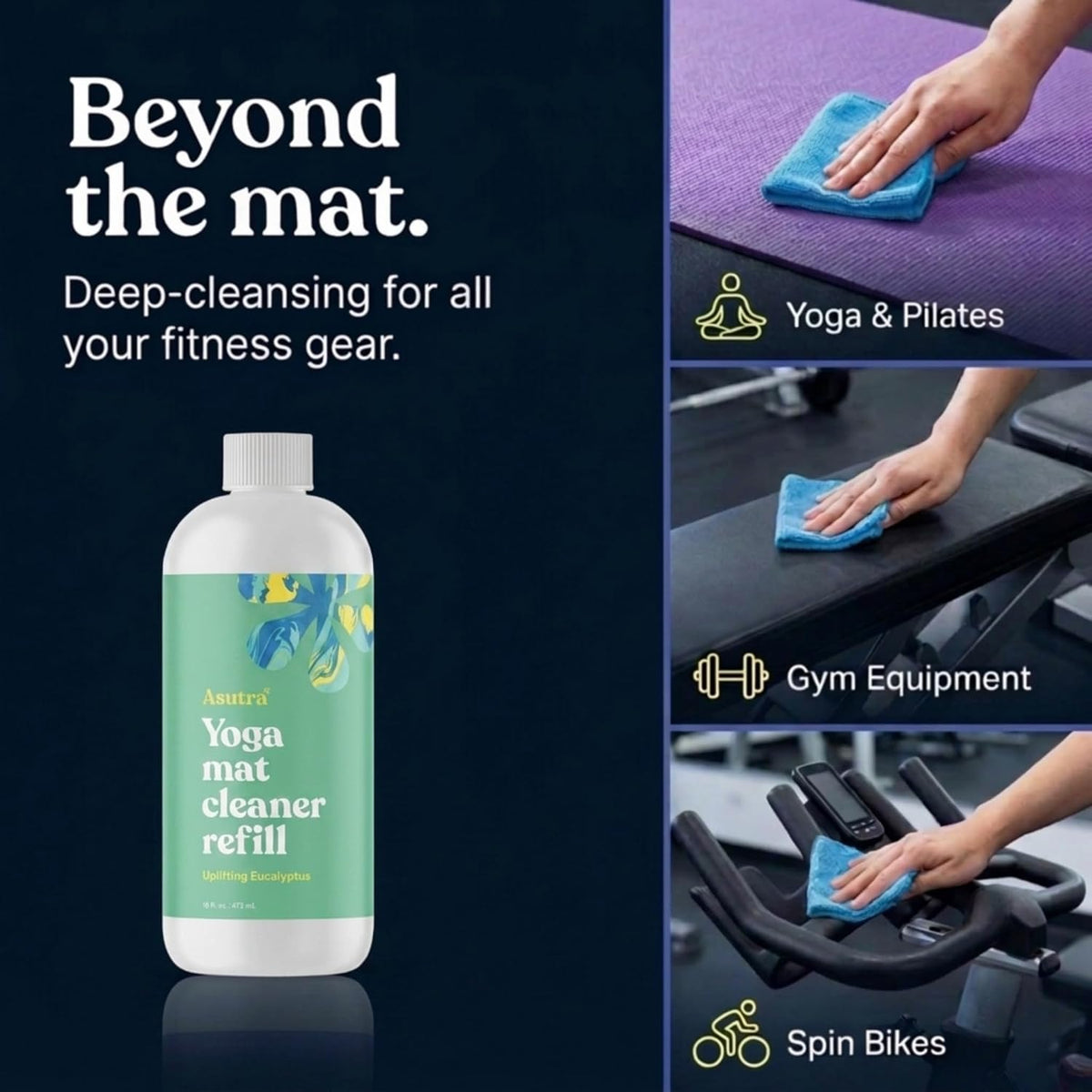 ASUTRA Yoga Mat Cleaner Spray Refill (Peaceful Lavender), 16 fl oz (16oz)