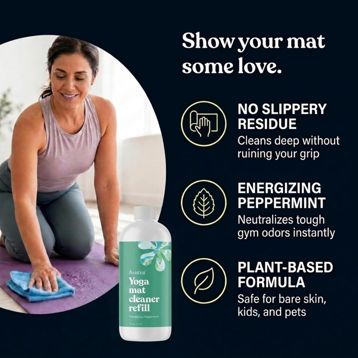 ASUTRA Yoga Mat Cleaner Spray Refill (Peaceful Lavender), 16 fl oz (16oz)