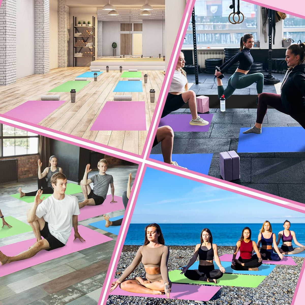 12 Pieces Yoga Mats Bulk 68x24x0.12 Inch Exercise Non Slip Fitness Workout Mats for Women Men Home Workout Gym Yoga