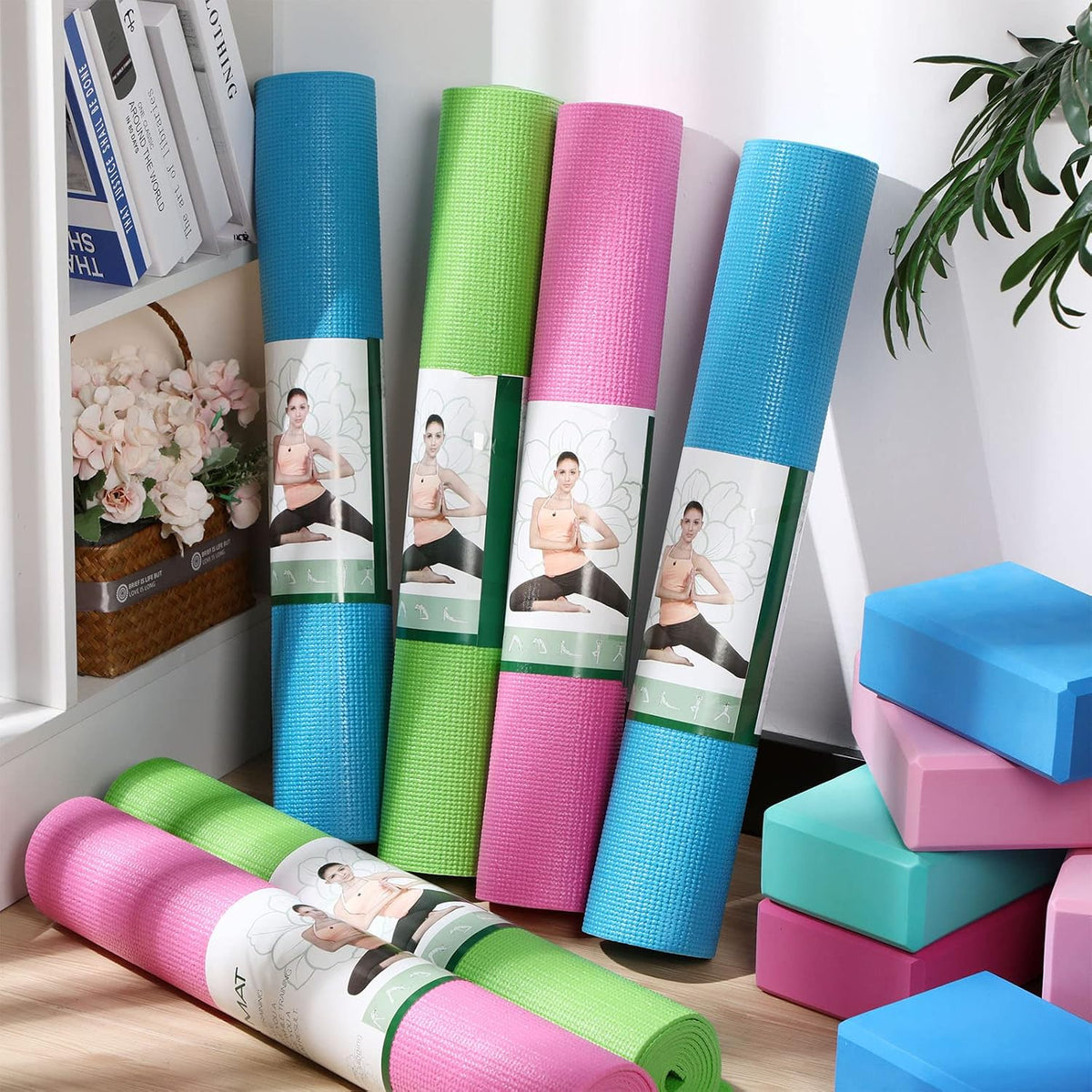 12 Pieces Yoga Mats Bulk 68x24x0.12 Inch Exercise Non Slip Fitness Workout Mats for Women Men Home Workout Gym Yoga