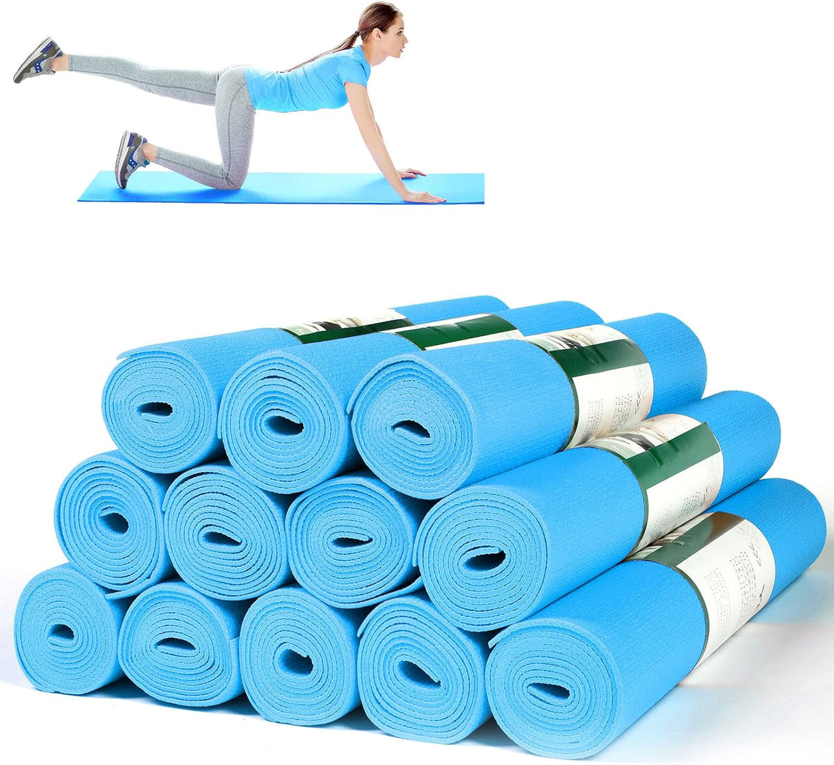12 Pieces Yoga Mats Bulk 68x24x0.12 Inch Exercise Non Slip Fitness Workout Mats for Women Men Home Workout Gym Yoga